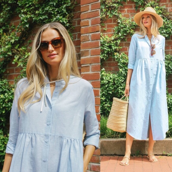 Tuckernuck Dresses Tuckernuck Sheffield Linen Midi Shirt Dress